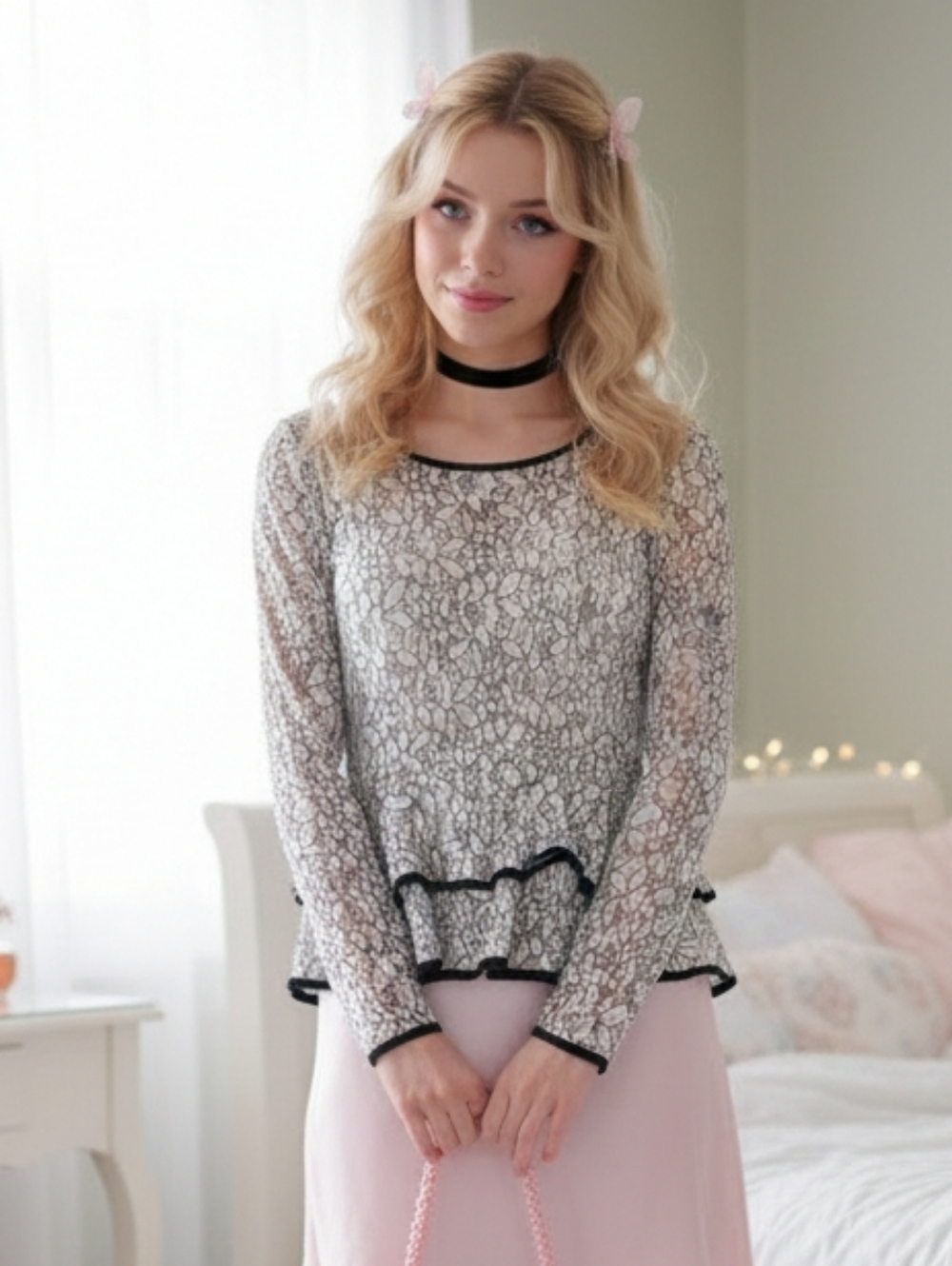 Forever 21 S Vintage Y2K Whimsigoth Romantic Coquette Lace Ruffle Peplum Blouse
